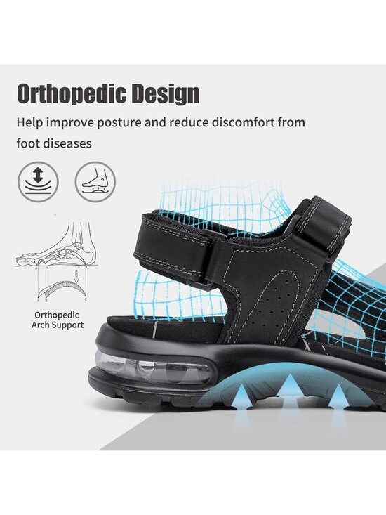 Men All Black Arch Support Outdoor Non Slip Athletic Durable Hiking Sandal Shoes main image 5